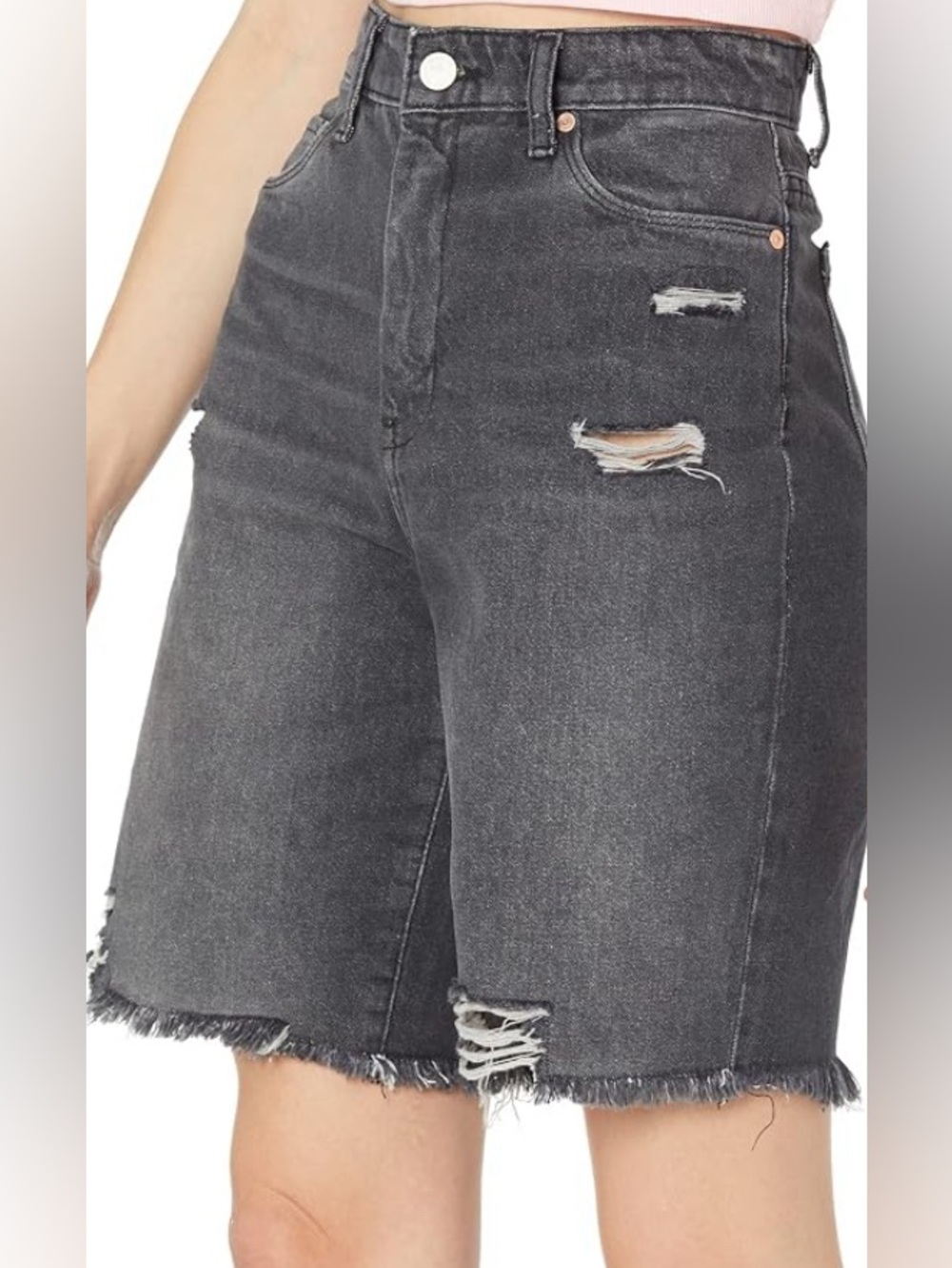 EUC BlankNYC The Dean Hi Rise Bermuda Black Organic Cotton Distress Shorts SZ 31